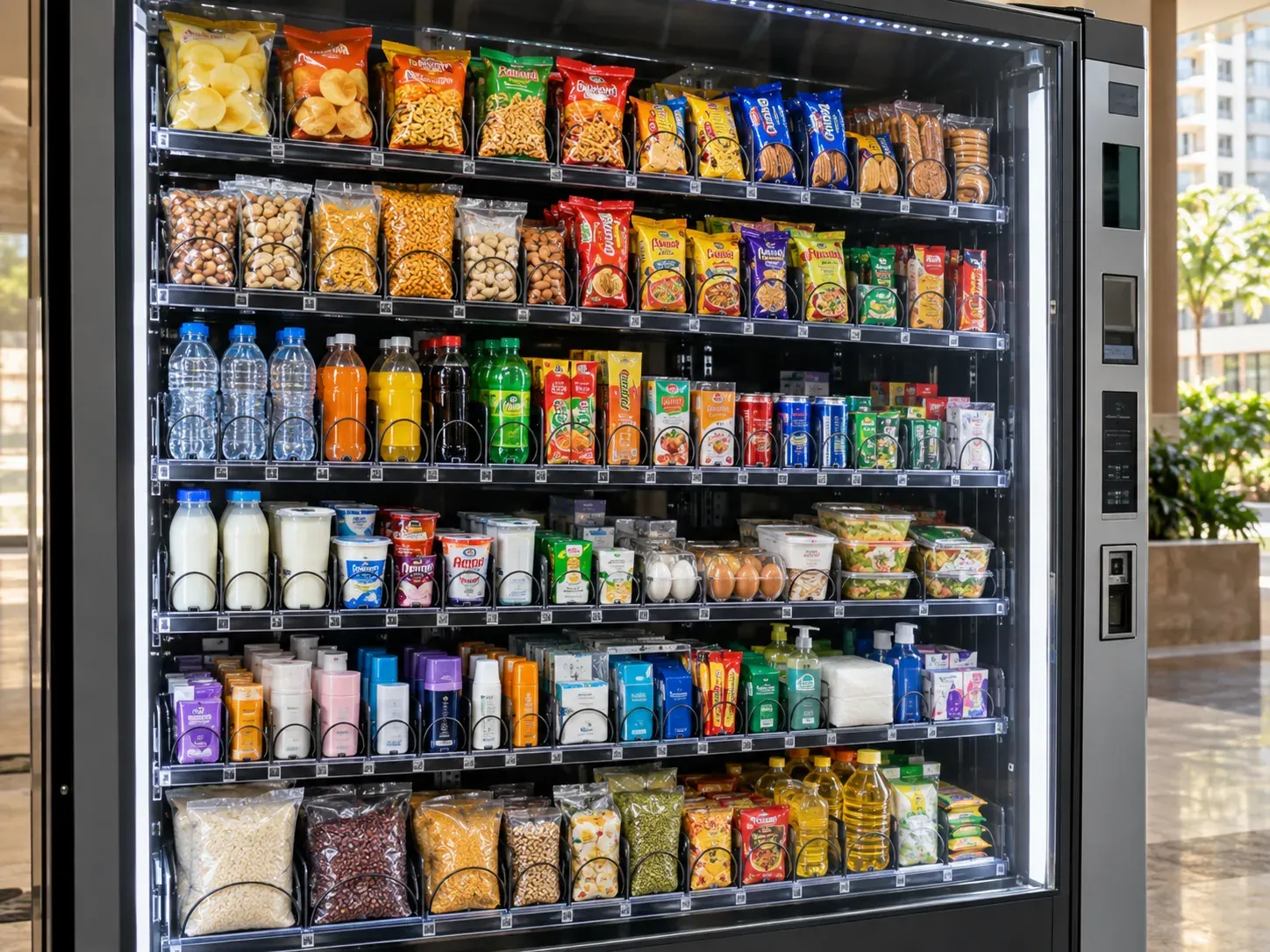 Smart store products arranged for a vending-machine category display